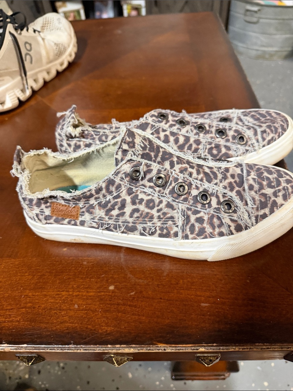 Blowfish Leopard Print Canvas Slip-On Sneakers in Brown and Cream